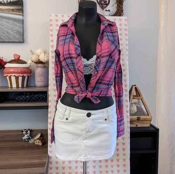 Kirra Button Up Pink Flannel XS - Picture 10 of 14